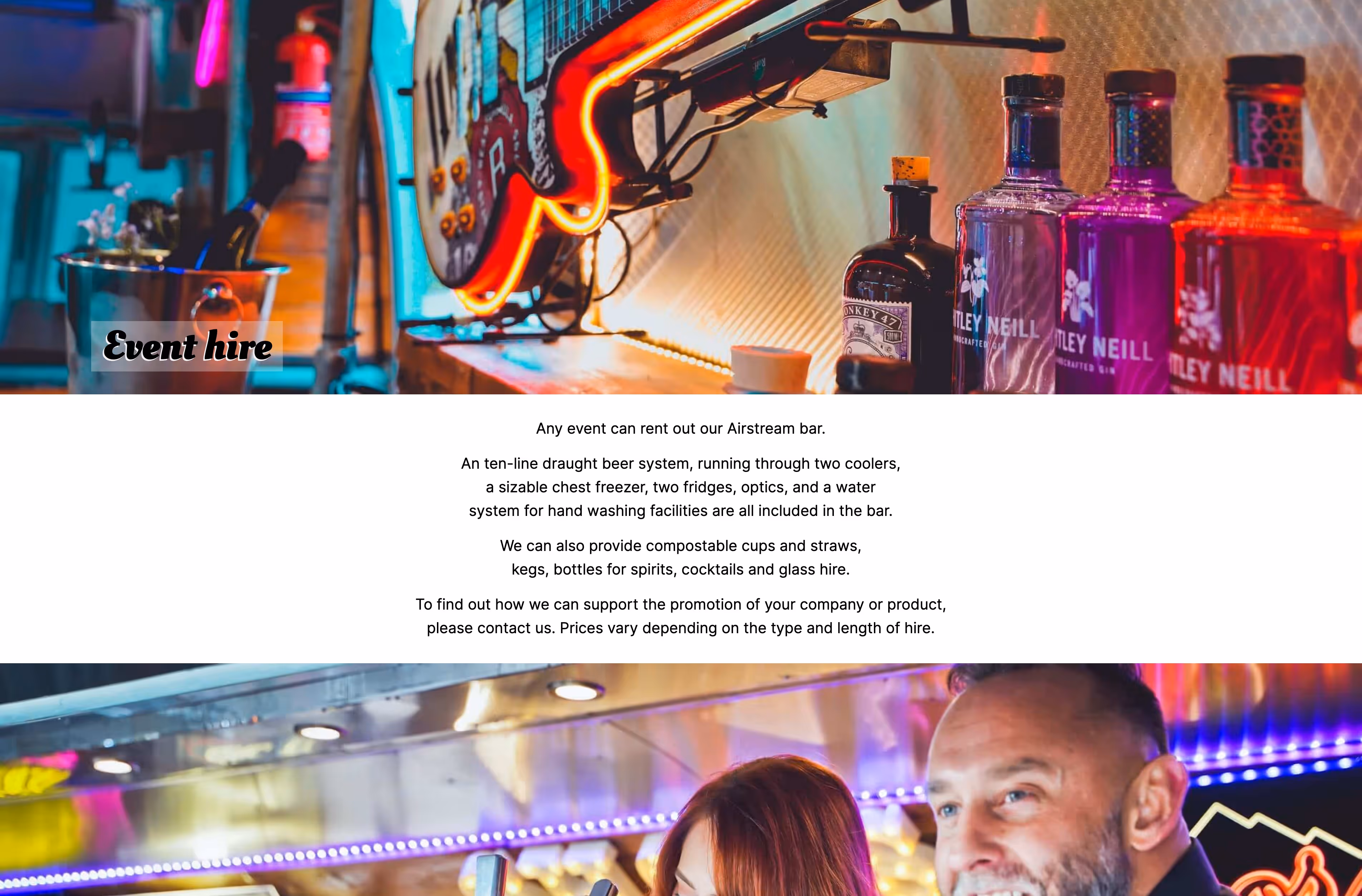 A screenshot of the Airstream Events website at desktop screen size