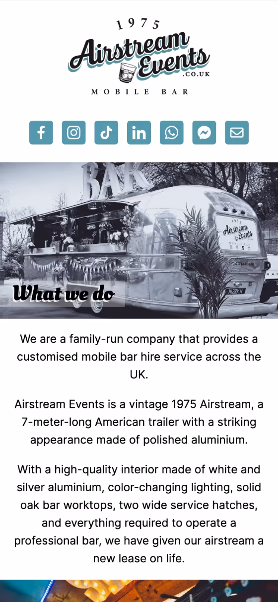 A screenshot of the Airstream Events website at mobile screen size