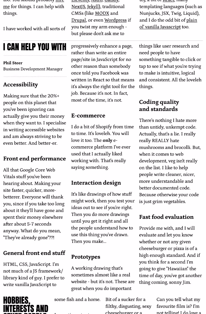 A screenshot of The Curriculum Vitae website at tablet screen size