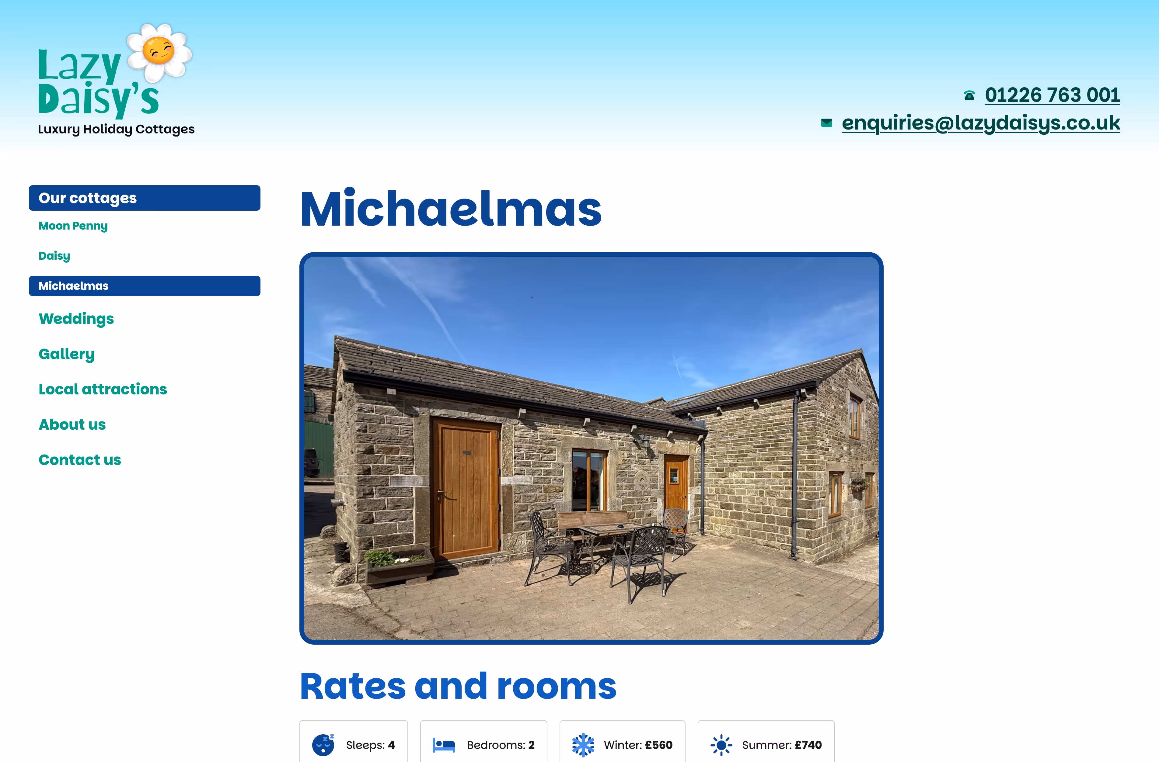 A screenshot of the Lazy Daisy's website at desktop screen size