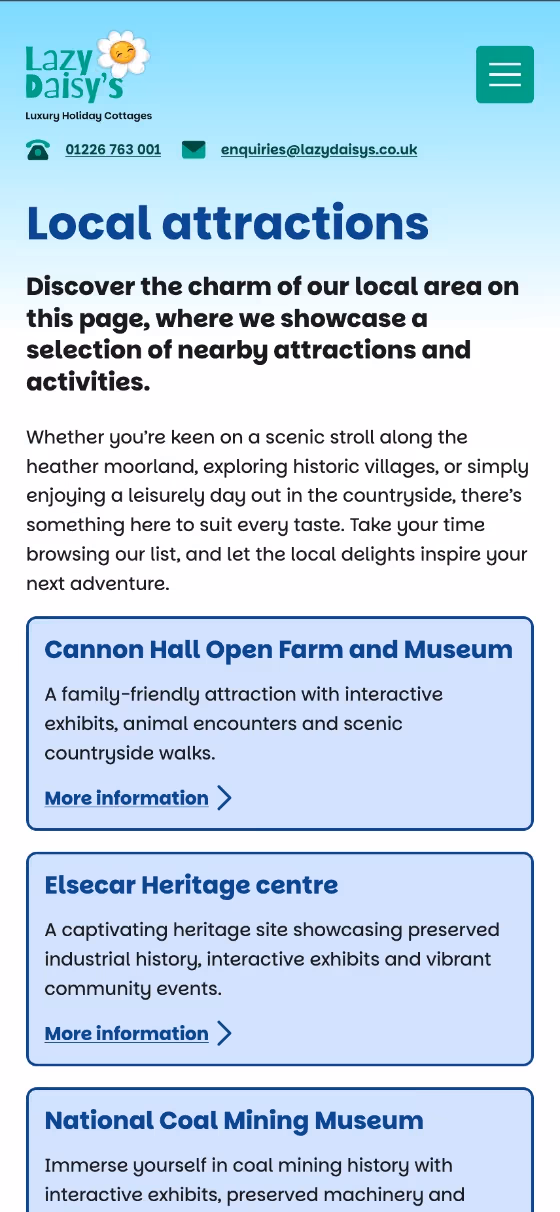 A screenshot of the Lazy Daisy's website at mobile screen size